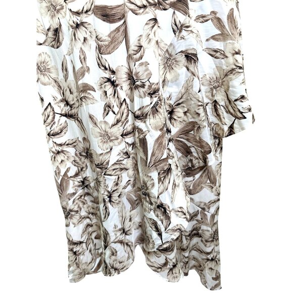 J Jill Creme Brown Floral Skirt Size Medium Hi Low Midi Faux Wrap Elastic Waist - Picture 7 of 15